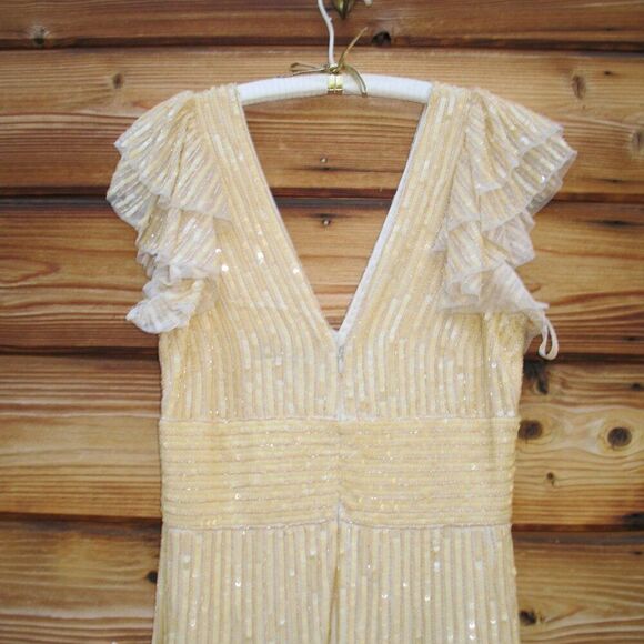 Mac Duggal 5646 Womens EMBELLISHED FLUTTER CAP SLEEVE A LINE GOWN Runs Large - Picture 11 of 15